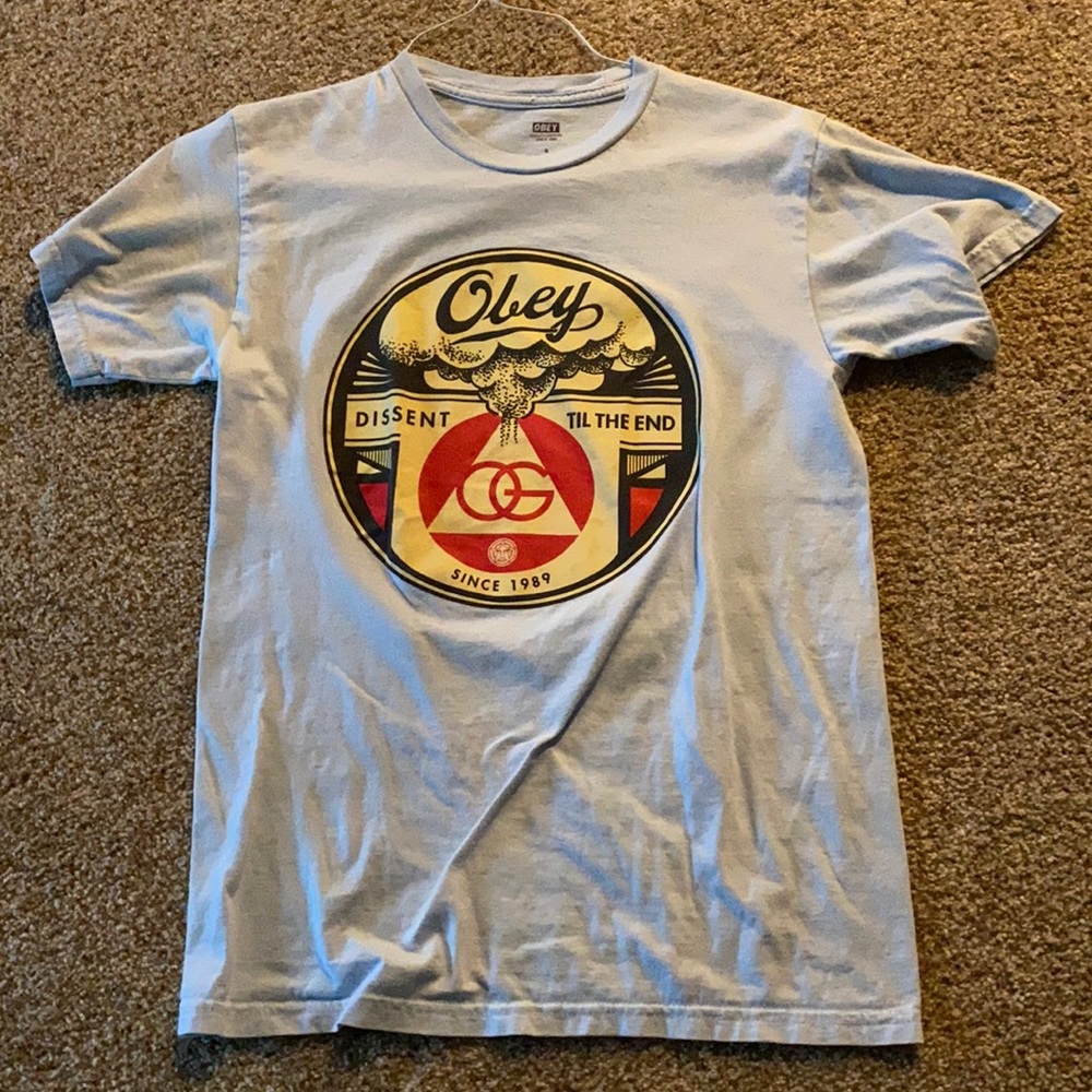 Obey Graphic Tee Light Blue Size Small